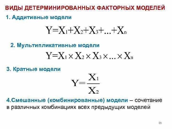 Формула смешанной факторной модели. Двухфакторная аддитивная модель. Аддитивная факторная модель. Виды детерминированных моделей. Детерминированных факторных моделей