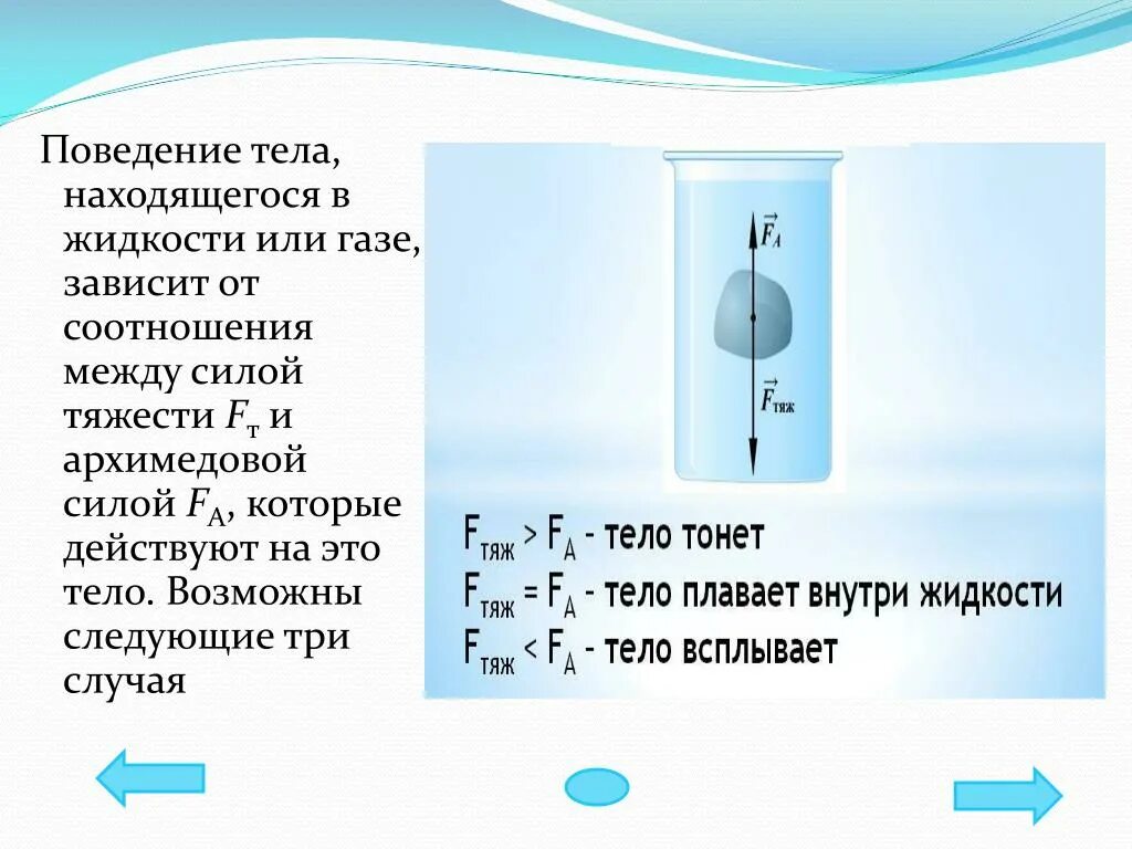 Тело покоится в жидкости на каком. Соотношение силы тяжести и архимедовой силы. Силы действующие на тело в жидкости. Сила действующая на шарик в жидкости. Сила действующая на поверхность тела.