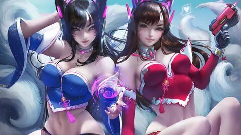 Ahri LoL D.Va Overwatch Girls 4k.