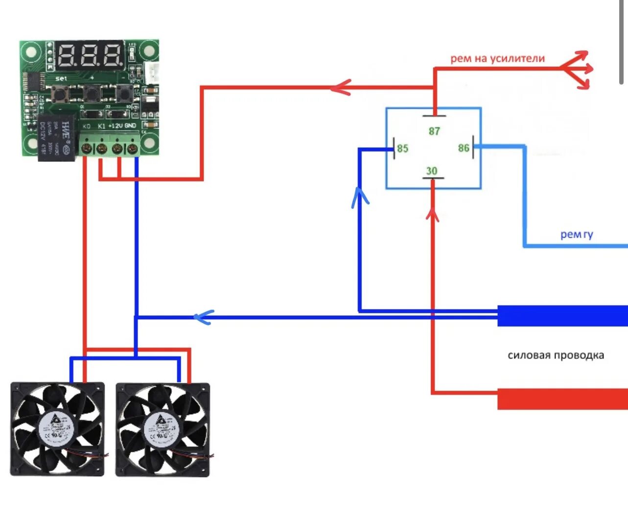 Подключить кулеры через. Схема подключения кулера на охлаждение усилителя. Охлаждение усилителя через реле. Схема подключения кулеров через реле для усилителя. Схема подключения кулеров охлаждения для усилителей через реле.