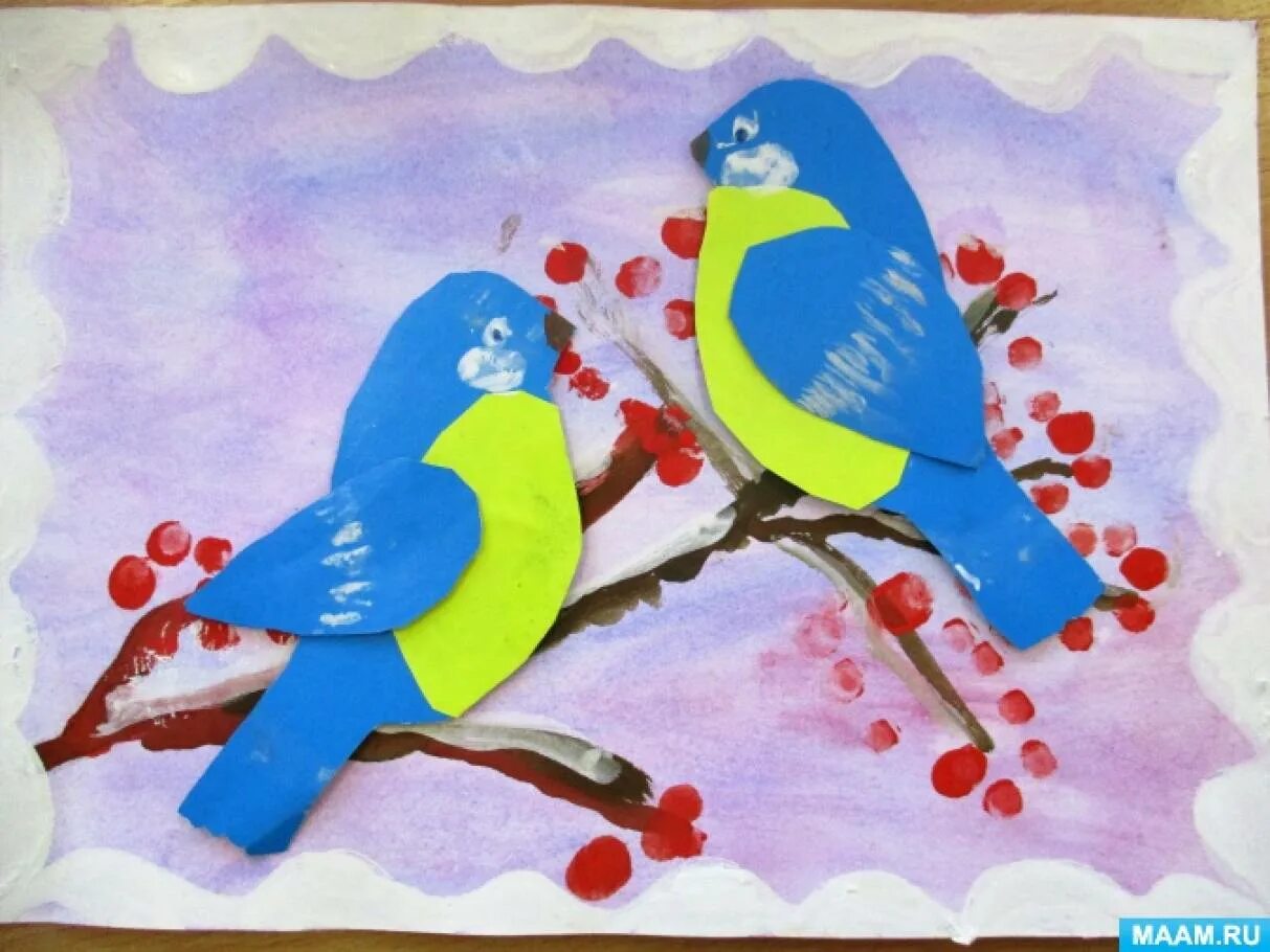 Аппликация синичка средняя группа. Коллективная работа зимующие птицы. День зимующих птиц аппликация в детском саду. Рисование в подготовительной группе зимние птицы. День зимующих птиц аппликация в детском саду.