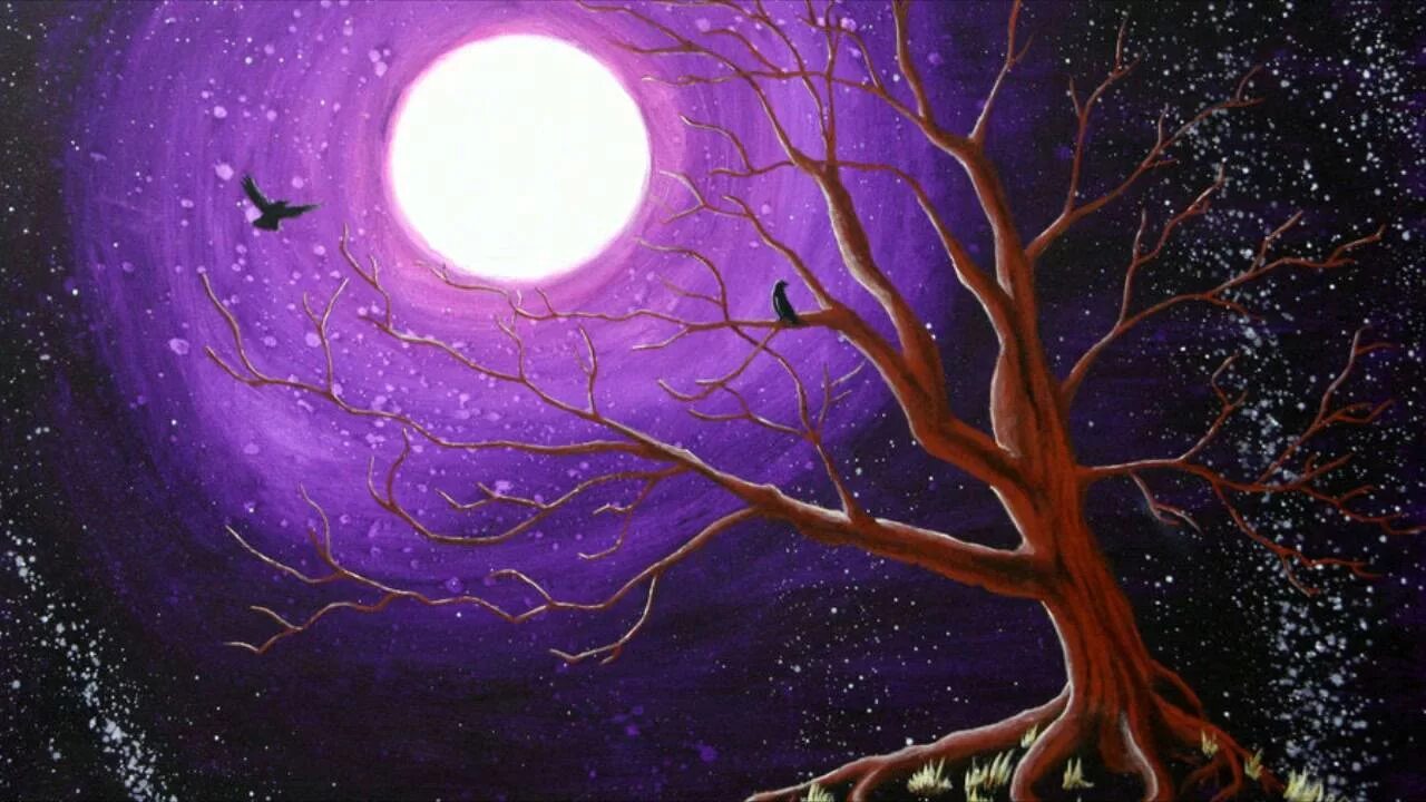 Цветная ночь. Фиолетовая Луна. Сиреневая Луна. Фиолетовая мистика. Арт фиолетовая Луна.