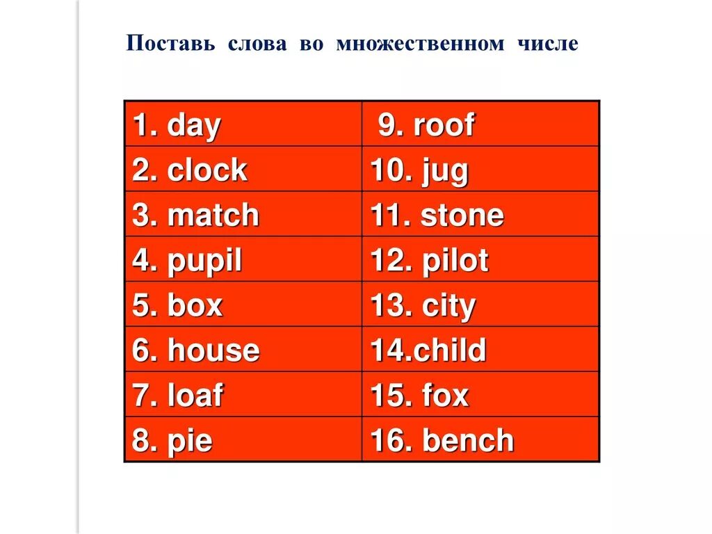 Clock множественное число. Day множественное число. Day множественное число в английском языке. Pupil множественное число. Tree множественное число