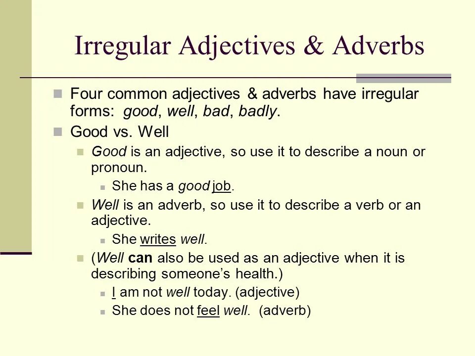 Compare adverb. Irregular adverbs. Adjectives and adverbs исключения. Irregular adjectives and adverbs. Regular and Irregular adverbs правила.