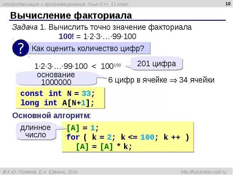 Вычисление факториала функция