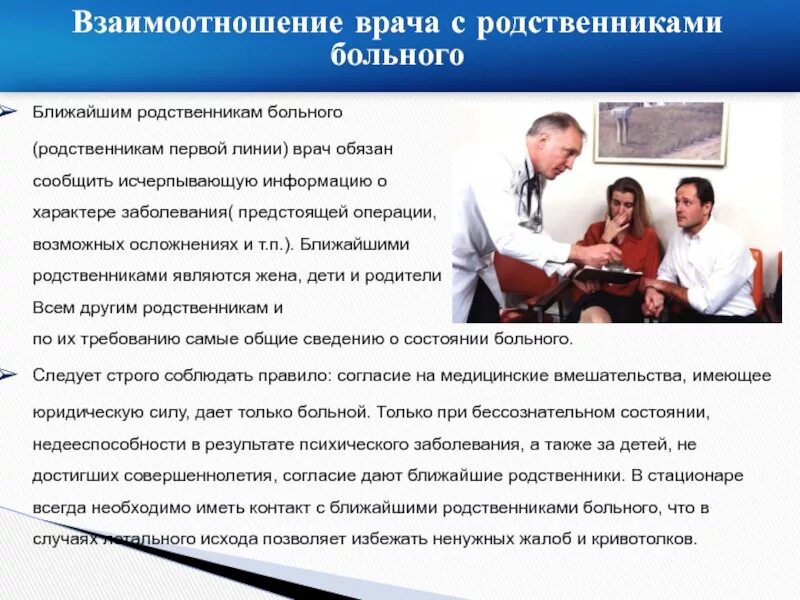 Может ли врач сделать. Взаимоотношения с родственниками пациента. информация о состоянии пациента. какую информацию должен сообщить врач пациенту. близкими родственниками пациента являются.