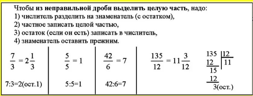 Дробь 10 5 выделить целую часть. Неравные правильные дроби. Дроби памятка. Деление дробей с остатком. Чтобы из неправильной дроби выделить целую часть надо.