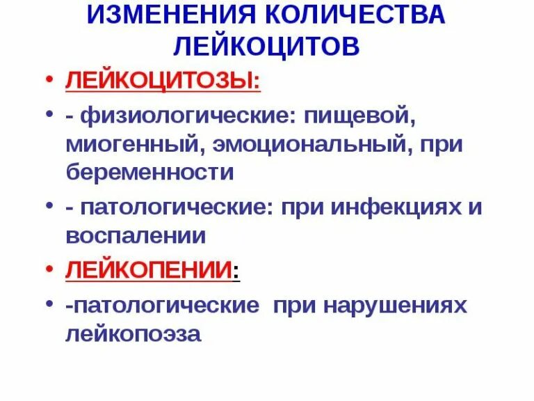 Реактивные изменения лейкоцитов. Физиологический и реактивный лейкоцитоз лейкопения. Изменение количества лейкоцитов. Лейкоцитоз и лейкопения. Понятие о лейкоцитозе и лейкопении..