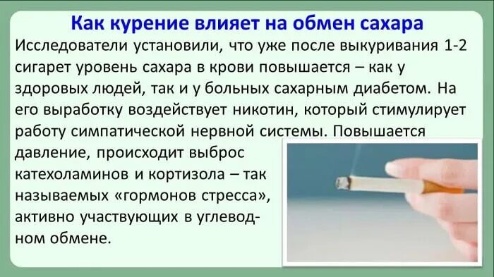 Как определить курил. Курение повышает сахар в крови. Влияет ли никотин на сахар в крови.