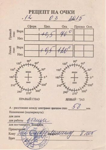 Рецепт на очки. Бланки рецептов на очки. Рецепт на очки образец. Рецепт на очки -2. Какой глаз левый а какой правый