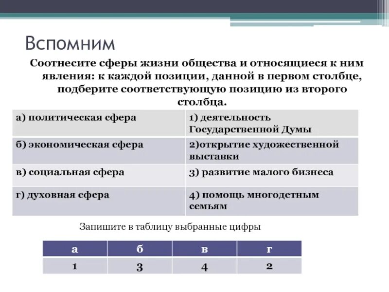 Позиции в данной жизни. Сферы жизни общества и относящиеся к ним явления. Соответствующую позицию из второго столбца.. Соотнесите сферы жизни общества и относящиеся к ним явления. Соотнесите определения и понятия к каждой позиции.