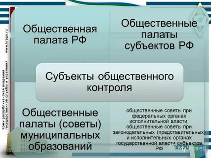 Субъекты осуществления общественного контроля