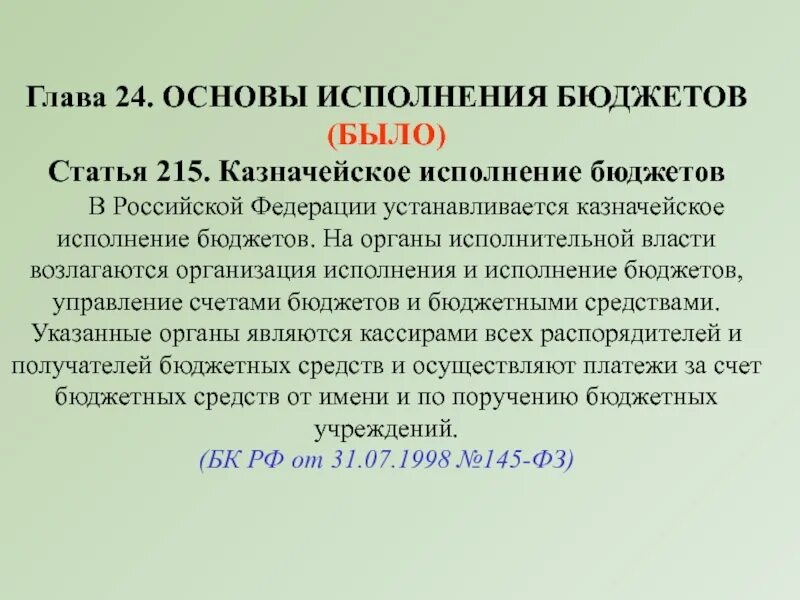 Статья 215. Статья 215.1.. Основы исполнения бюджетов. Статья 215 ГК.