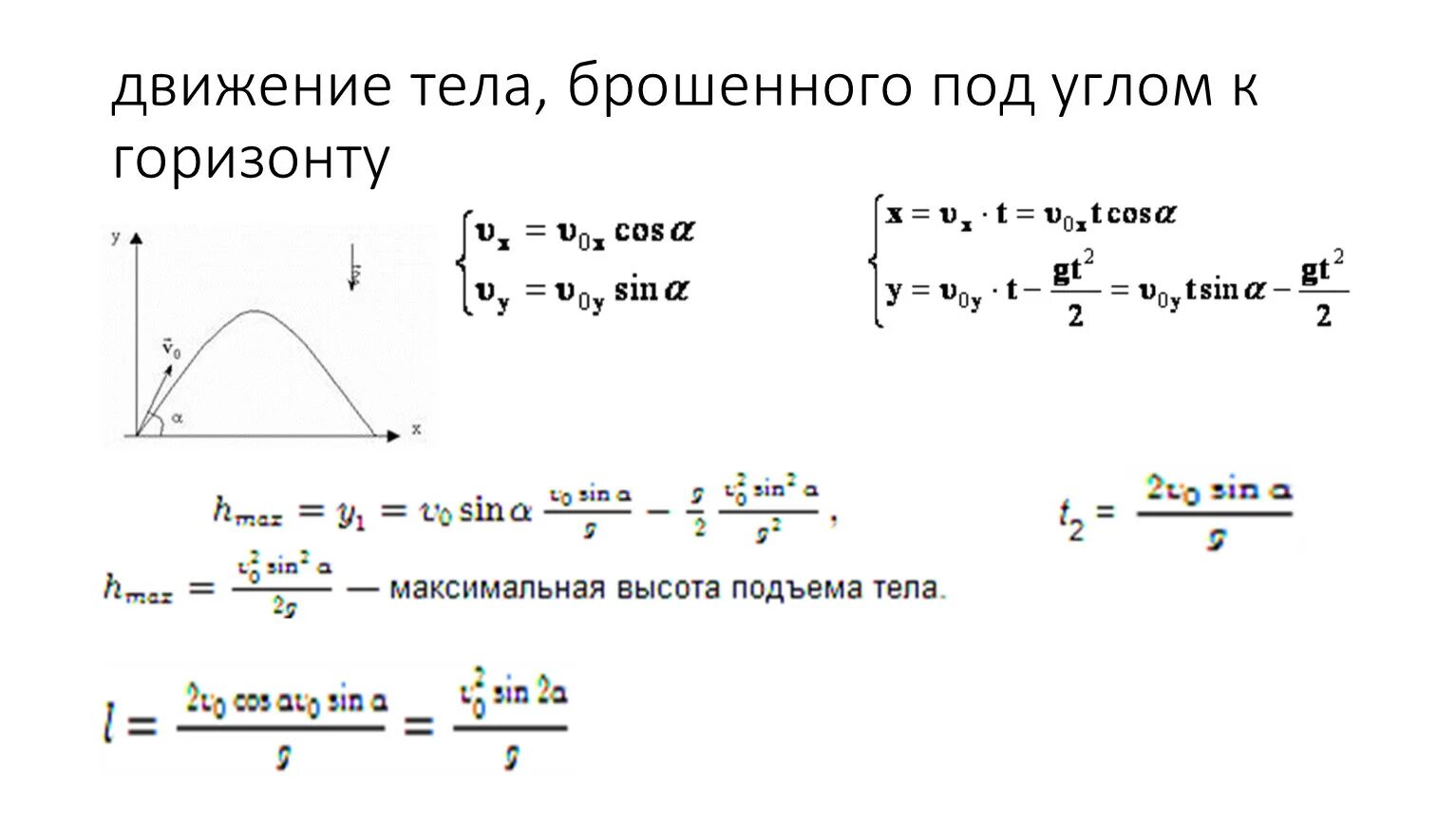 Определи максимальную высоту подъема тела. Формулы кинематики под углом к горизонту. Формулы по движению под углом к горизонту. Движение вверх под углом к горизонту формулы. Формулы кинематика движение под углом к горизонту.