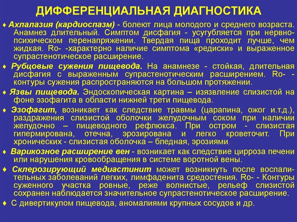 Для пищевода характерно. Дифференциальный диагноз заболеваний пищевода. Дифференциальный диагноз при заболеваниях пищевода. Диф диагностика при заболеваниях пищевода. Дифдиагностмка заболеваний пищевода.