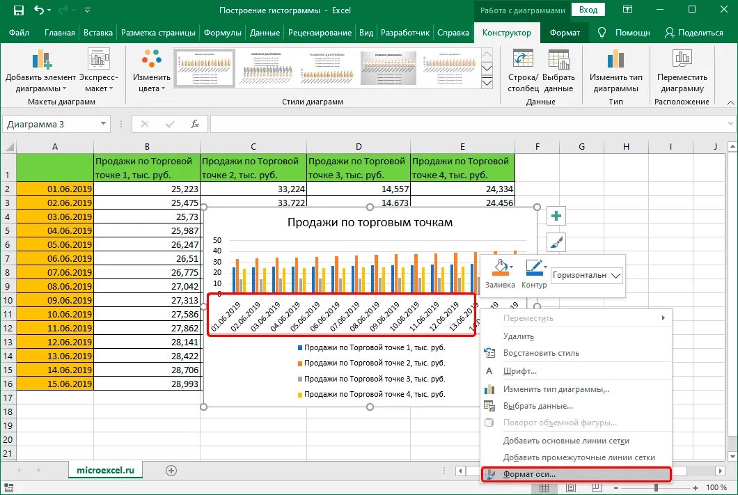 Изменение диаграммы excel