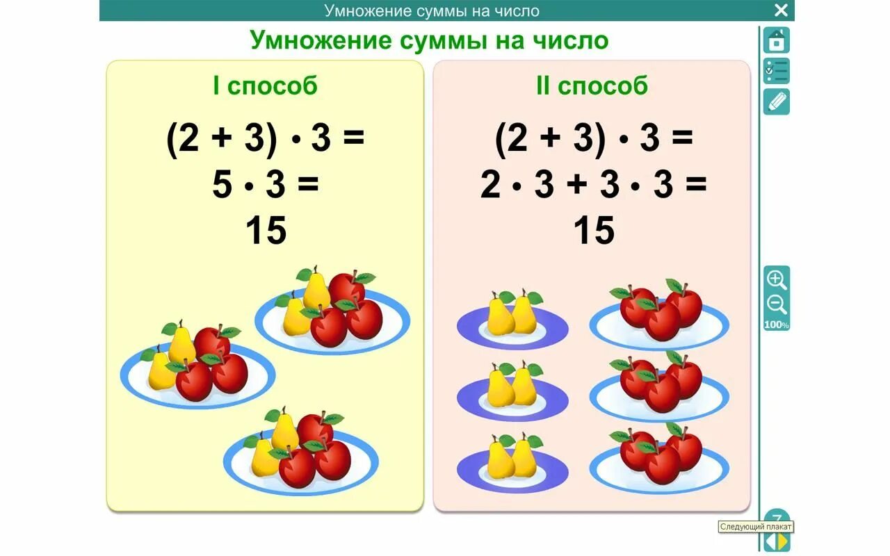 Конспект урока по математике 9 класс. Наглядность на уроке математики. Способы умножения суммы на число. Задачи на умножение суммы на число. Умножение для второго класса.