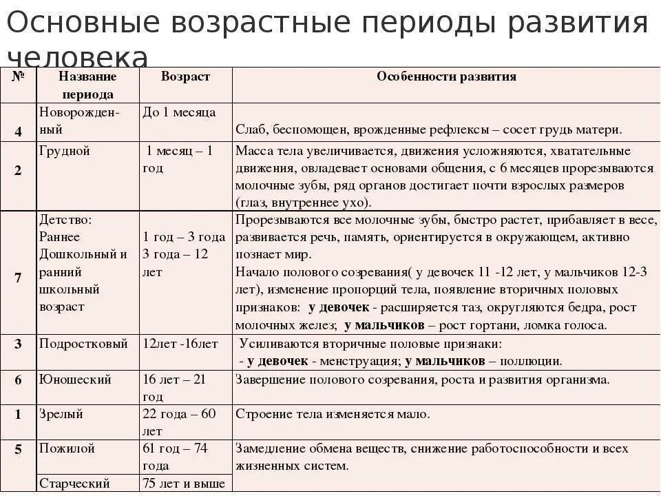 Какой возрастной период наступает после подросткового. Основные возрастные периоды развития человека. периоды развития человека возраст и особенности. возрастные периоды развития человека таблица. таблица возрастные периоды развитие человека и особенности.