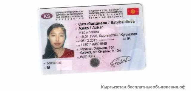 Как получить рф киргизии. Образец водительского удостоверения Киргизии.