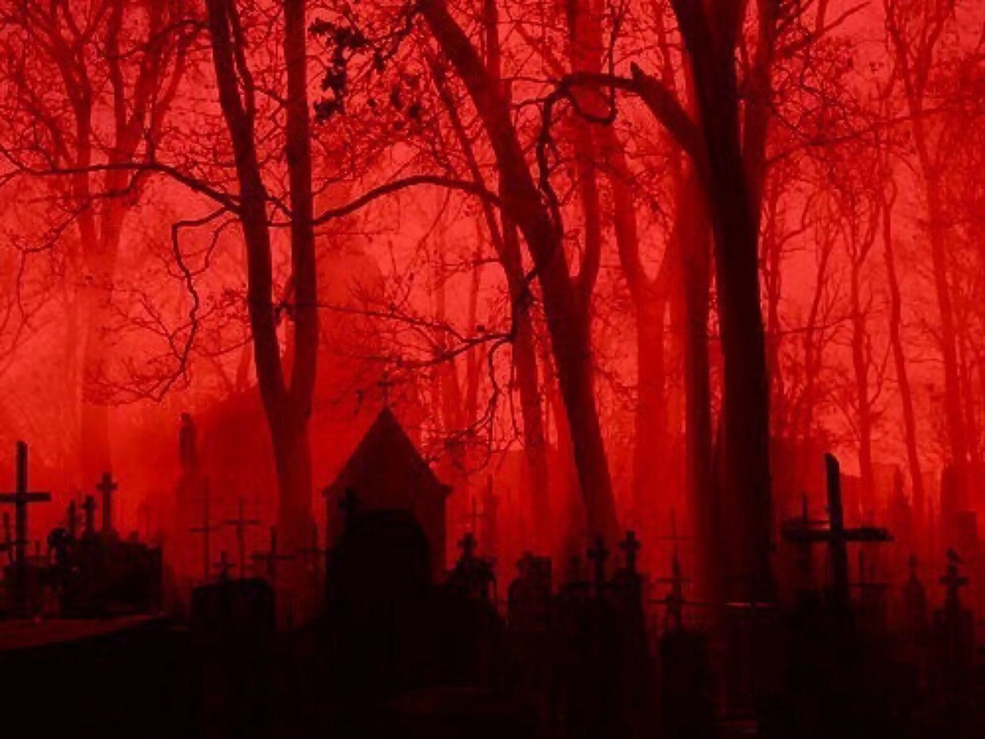 Темно кровавый цвет. Кровавое кладбище. Готическое кладбище. Красное кладбище.