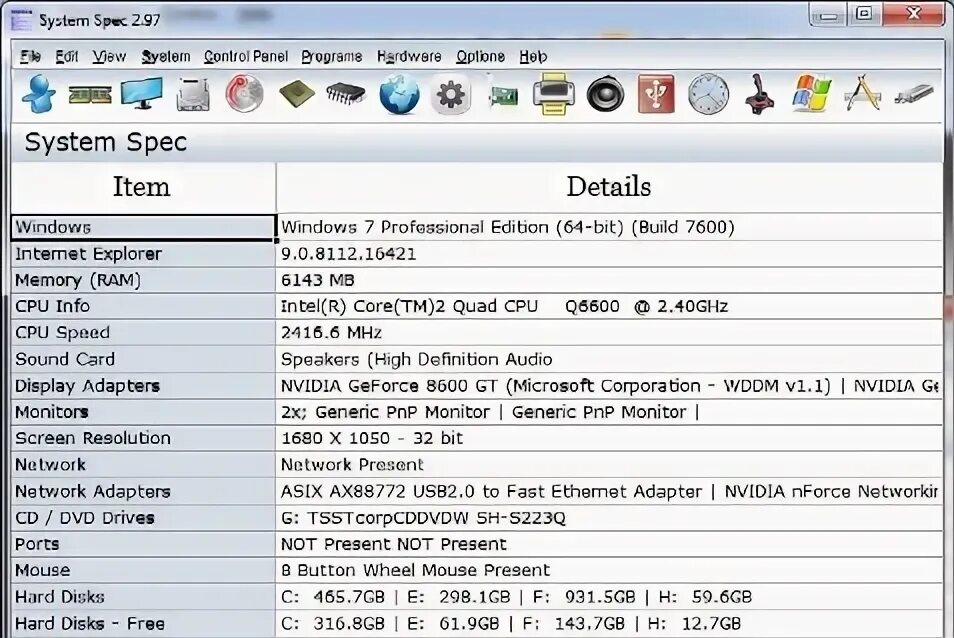 System spec. System specifications