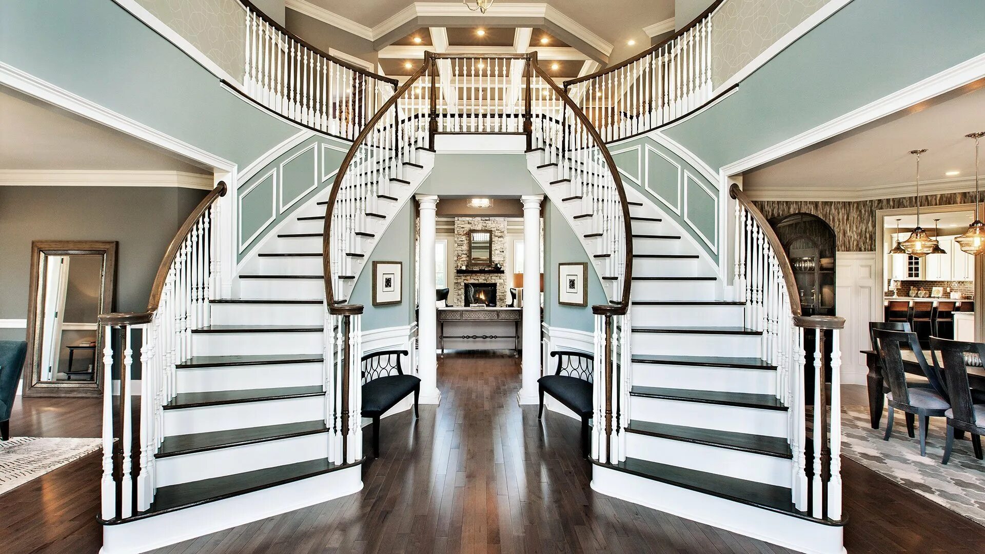 Красивый второй этаж. Красивые лестницы. Лестница в доме. Лестница в двухэтажном доме. Шикарная лестница.