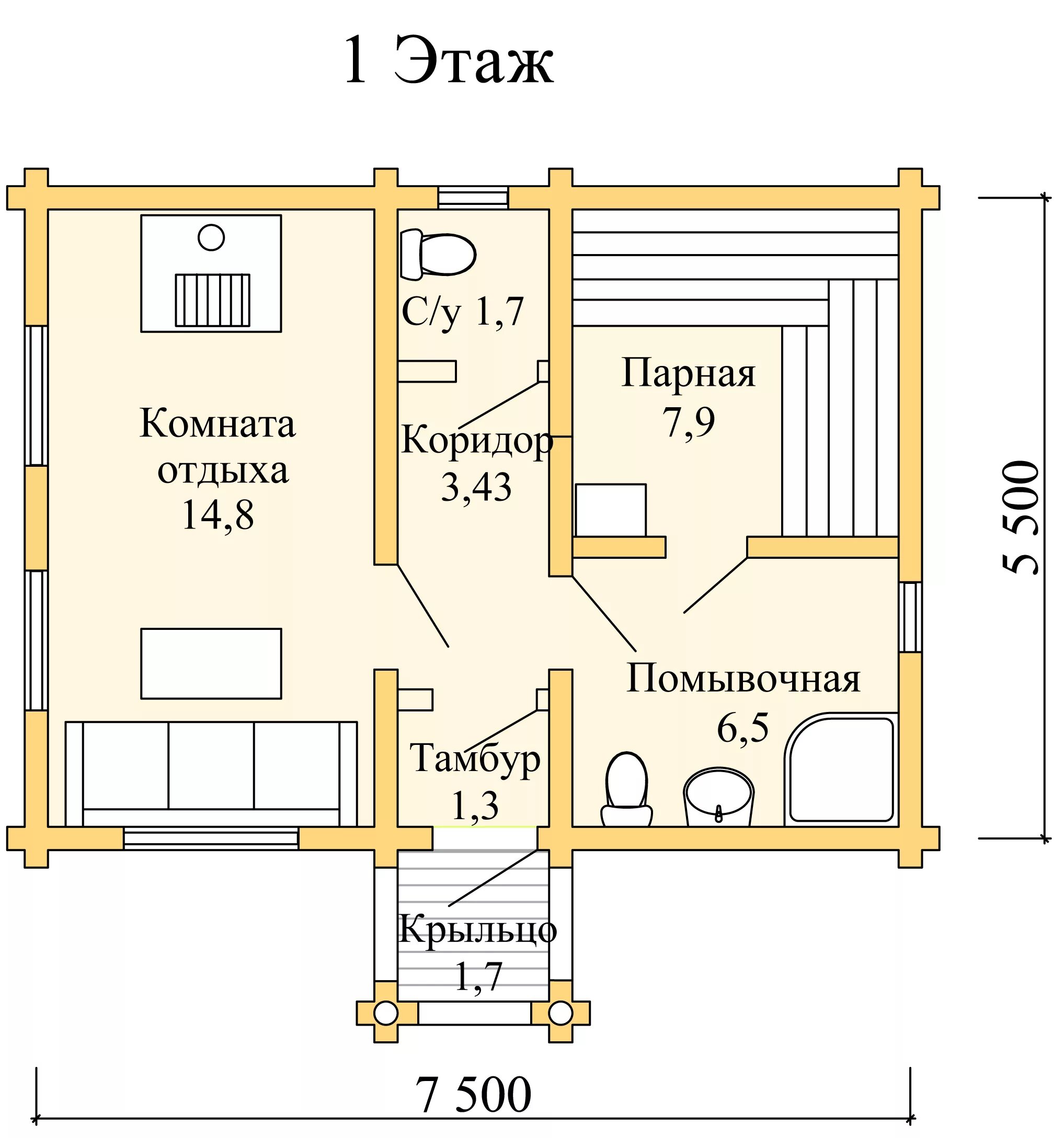 Проекты бани с комнатой отдыха и террасой для самостоятельного строительства