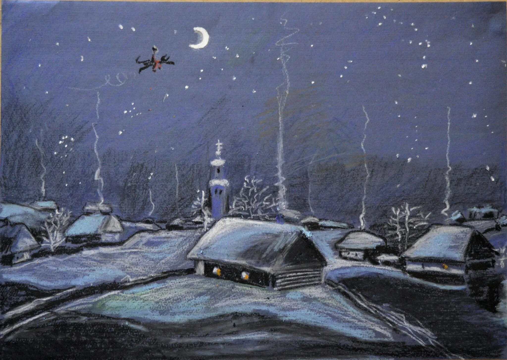 Месяц ночь перед рождеством. Картина зима ночь Хутор Диканька. Деревня Диканька в ночь перед Рождеством. Вечера на хуторе близ Диканьки деревня. Зимняя деревня вечера на хуторе близ Диканьки.