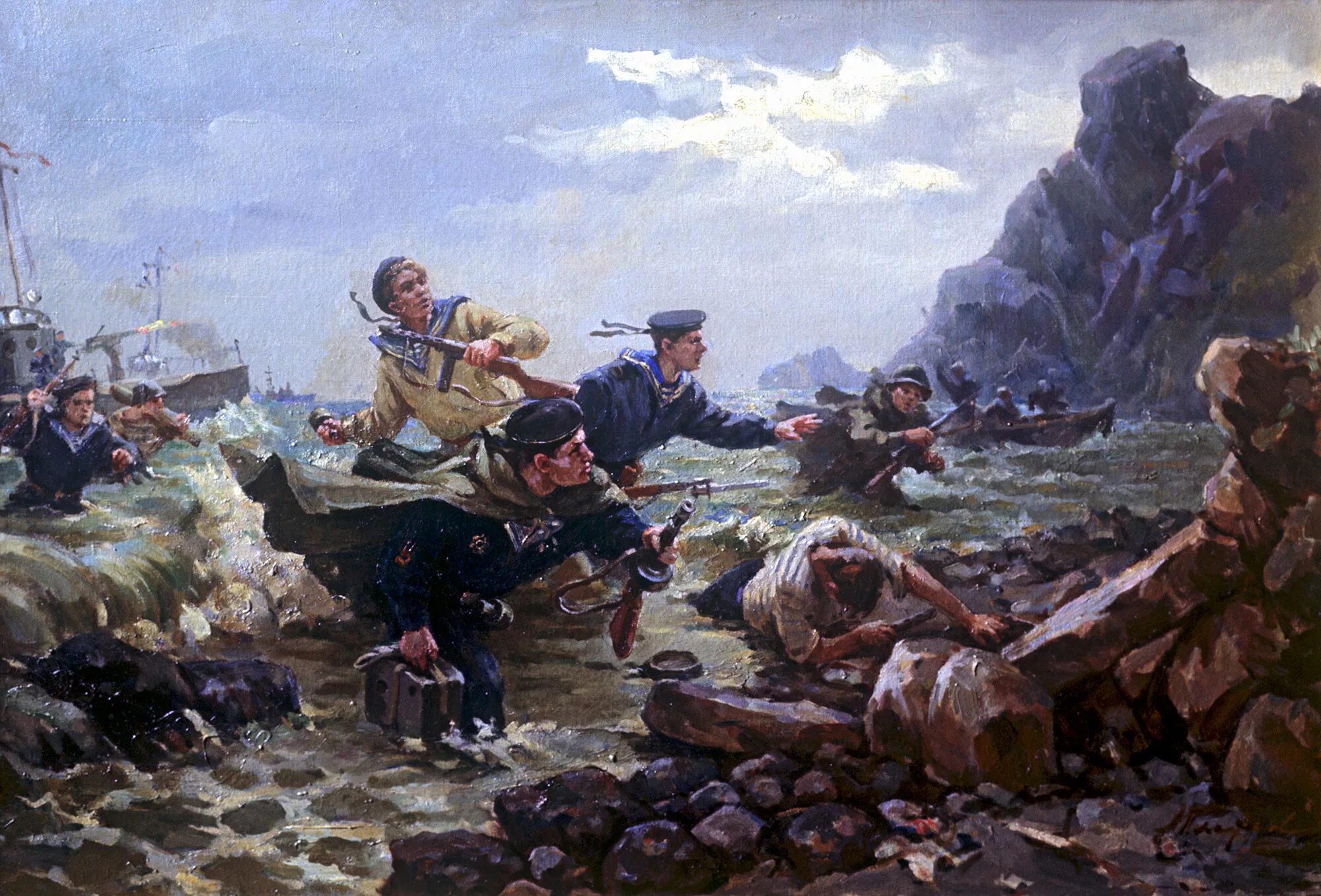 Капитуляция в раю. Десант на Курильских островах художник Андрей Иванович Плотнов. А.И. Плотнов. Десант на Курильские острова. 1948. Плотнов - десант на Курильских островах. Серов Владимир Александрович Балтийский десант»,.