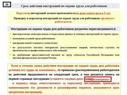 Срок действия производственных инструкций