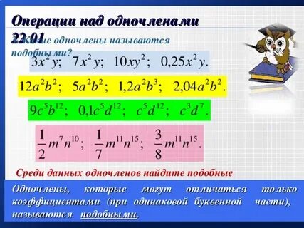 Подобные одночлены слагаемые