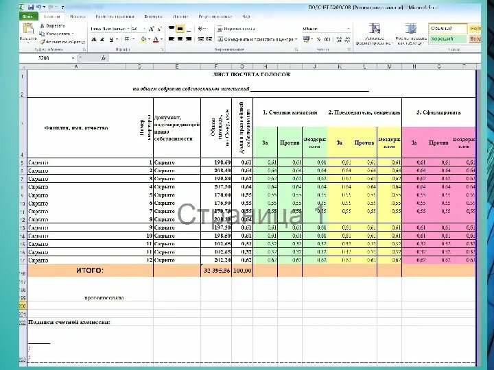Таблица для подсчета голосов на общем собрании собственников. Таблица подсчета голосов на общем собрании собственников МКД. Калькулятор общего собрания собственников. Таблица для подсчета голосов собрания МКД excel.
