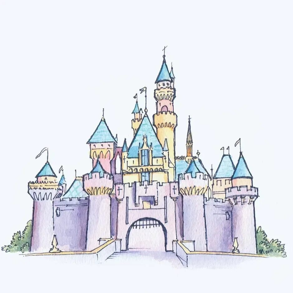 Рисование средневекового замка. Как нарисовать дворец. Замок рисунок. Дворец золушки диснейленд. Крепость раскраска.