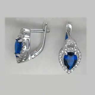 Серебряные серьги с синим камнем