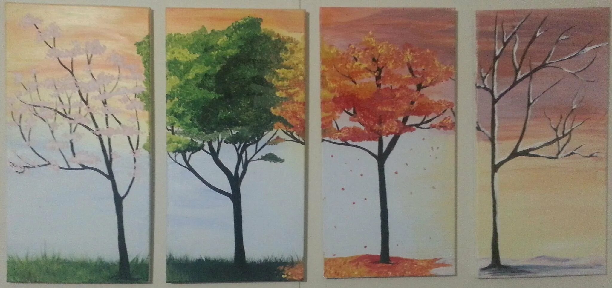 4сезона дерево триптих. Дерево для рисования. Пейзаж по временам года. Осенний пейзаж акварелью для начинающих. Изо 8 класс урок 1