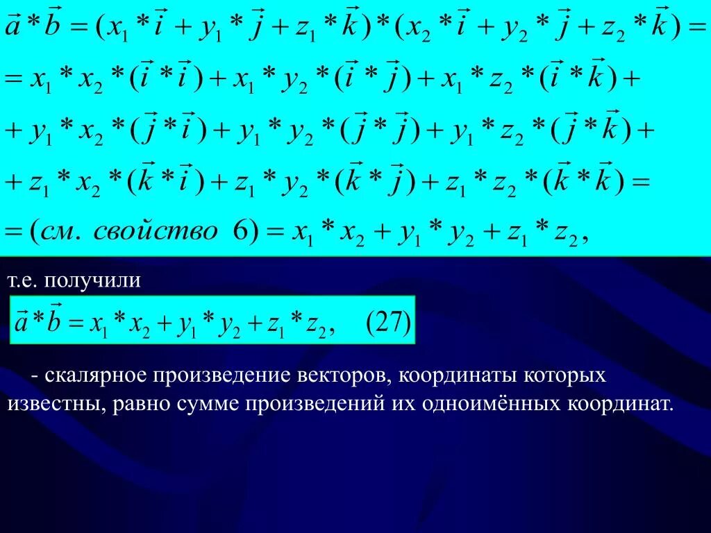 Сумма векторов скалярное произведение. Скалярное произведение в координатах. Скалярное произведение векторов по координатам. Формула скалярного произведения векторов в координатах. Векторное произведение векторов в координатах.