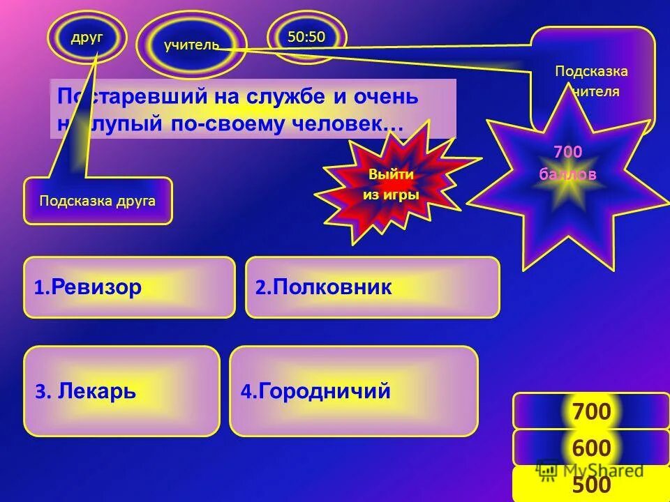 Подсказки учителя. Игра отвечая на вопросы открываются другие подсказки.