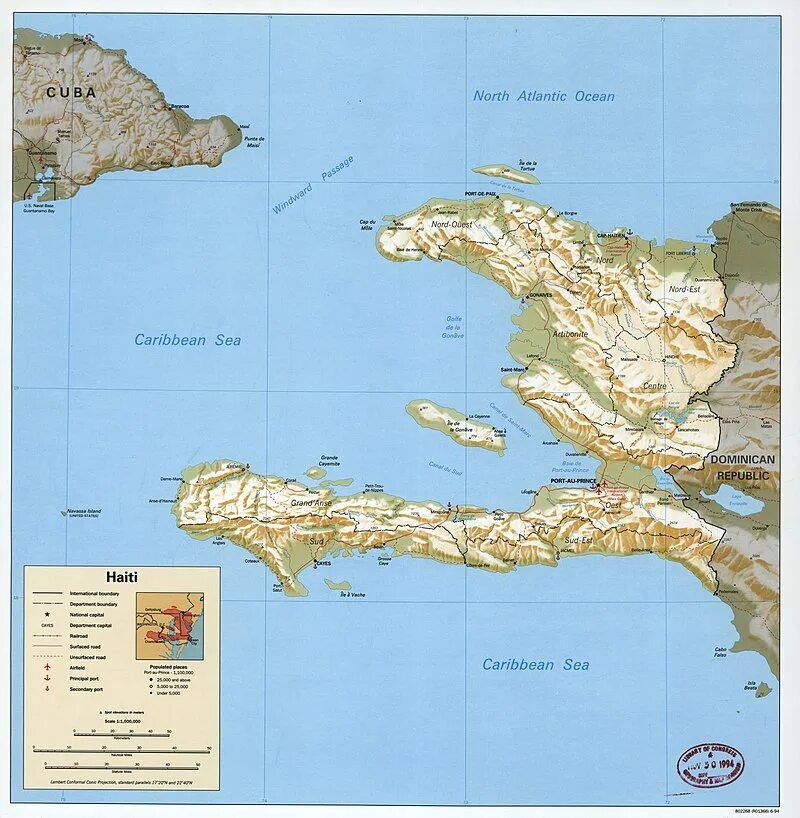 Dominican Republic, Haiti map. Map of Hispaniola Island, Dominican Republic and 