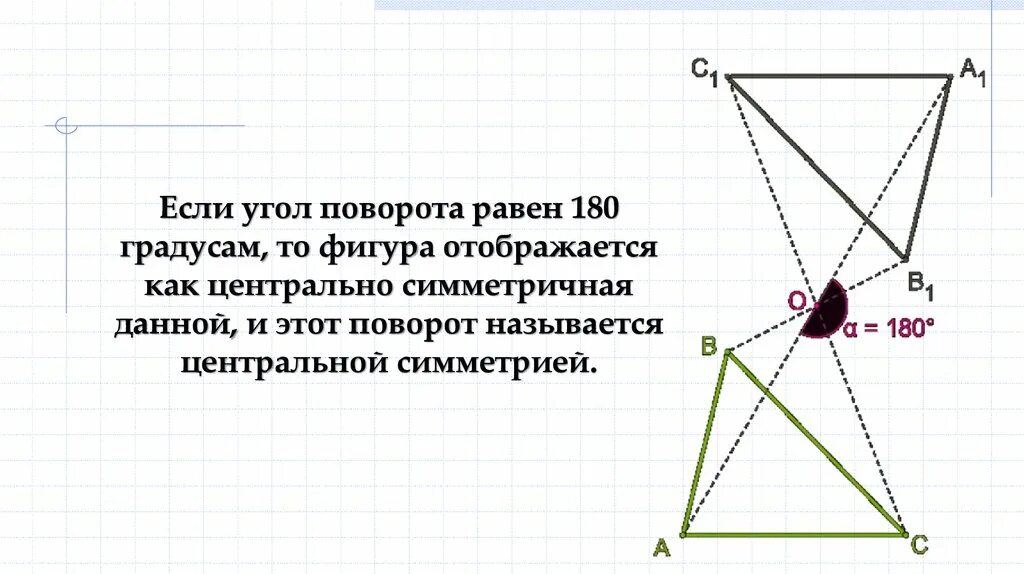 Поворот фигуры. Поворот фигуры на угол. Поворот фигуры на 180. Построение центральной симметрии.