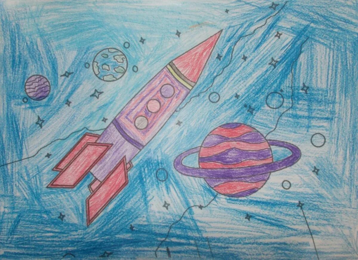 Рисунок на тему космос. Рисунок на космическую тему. Детский рисунок на тему космос. Детские рисунки на тему космос. Рисунок космос легко и просто