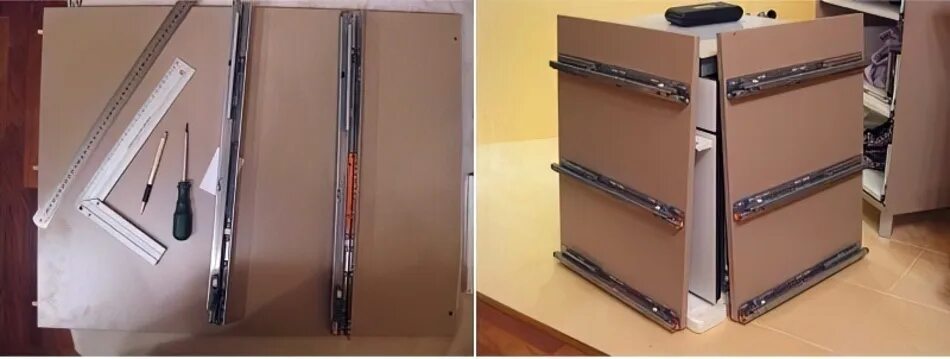 Как прикрутить полозья к выдвижному ящику