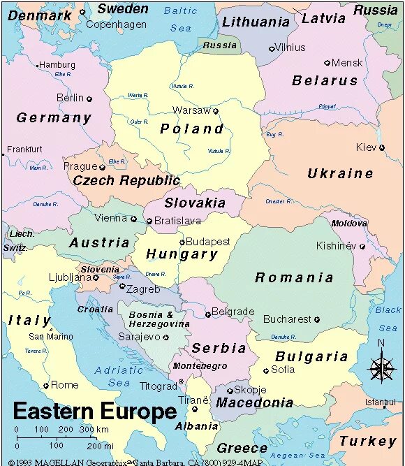 Политическая карта центральной Юго Восточной Европы. Центрально-Восточная Европа карта. Картавостлчнрй Европы. Карта Восточной Европы со странами.