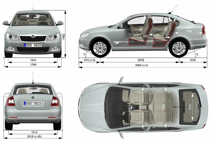 Клиренс а5. Skoda Octavia a5 FL габариты.