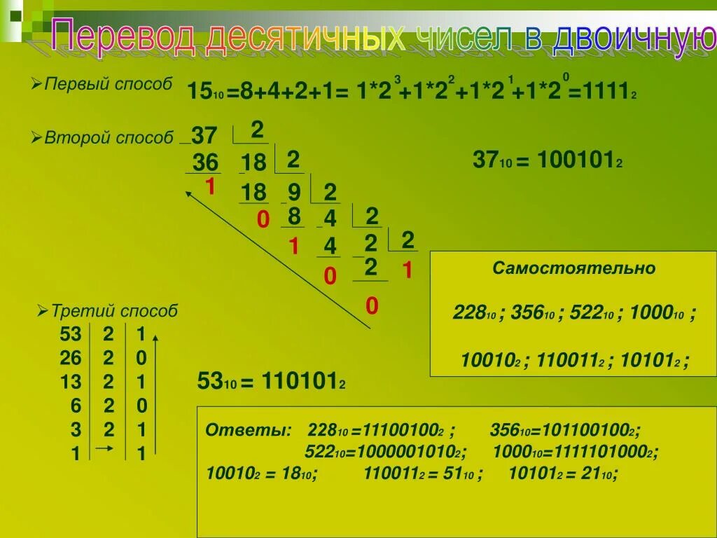 Табличные вычисления на компьютере. Табличные вычисления на компьютере 8 класс. Десятичные числа. Перевод десятичного числа в двоичное.