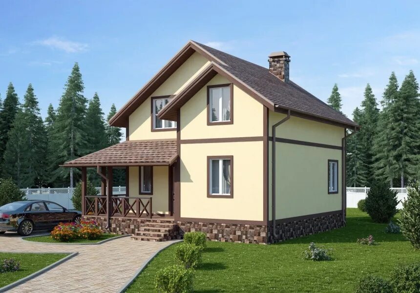 проекты коттеджей. м. полутораэтажный каркасный дом. проекты красивых коттеджей. дом с мансардой и навесом.