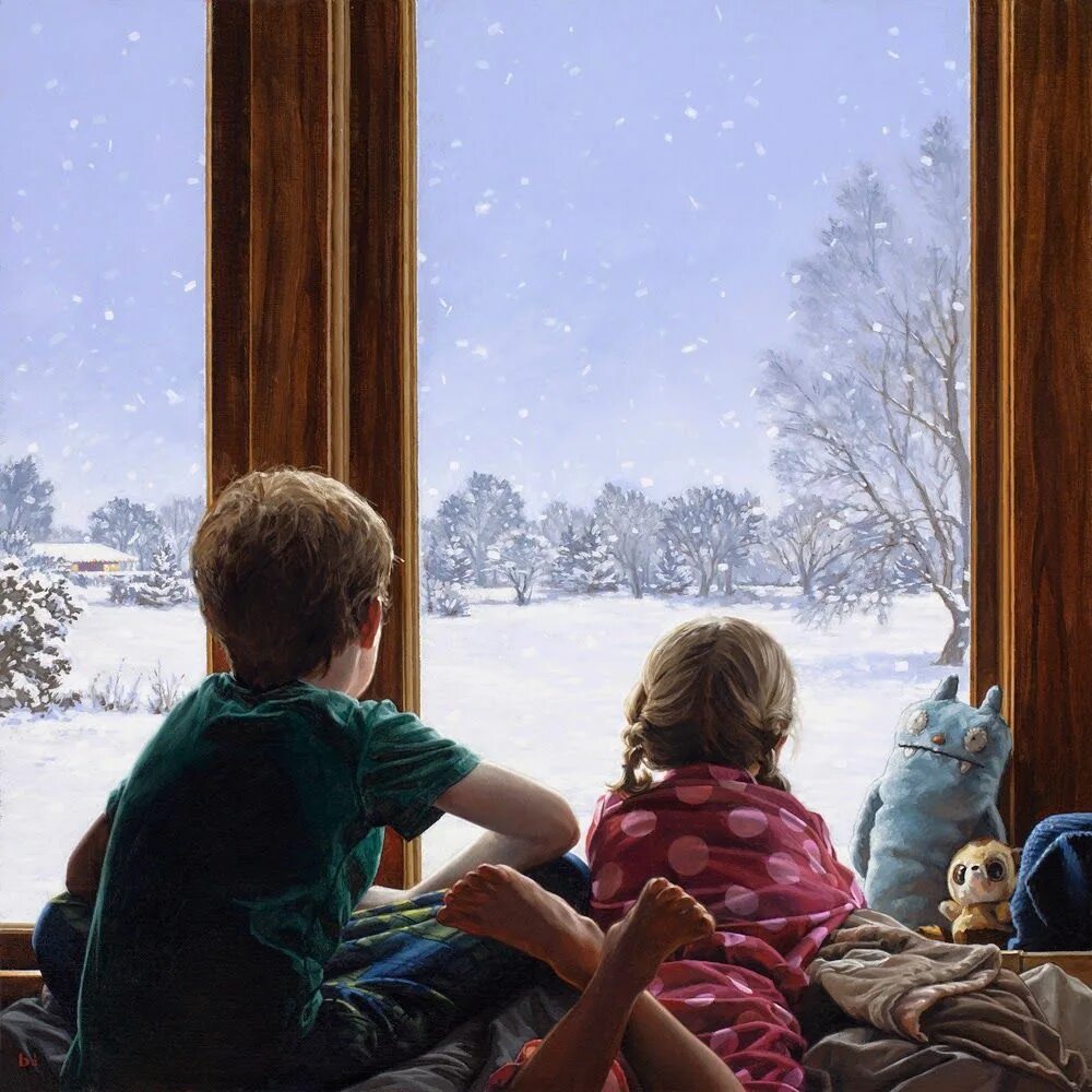 Брайан Ларсен картины. Брайан Ларсен (Bryan Larsen). Зимнее окно. I looked out of the window