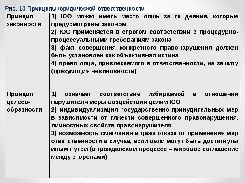 Меры юридической ответственности в рф таблица. Принципы юридической ответственности. Принцип целесообразности юридической ответственности. Принцип законности юридической ответственности. Принципы юрид ответственности.