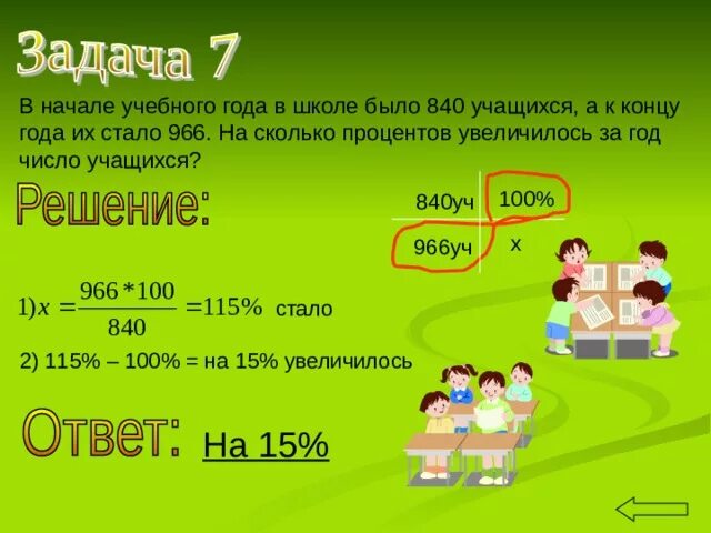 Сколько будет 800 лет. В начале учебного года в школе было 840 учащихся а к концу года 966. На сколько процентов увеличилось. Число увеличилось на процент. На сколько увеличилось число.