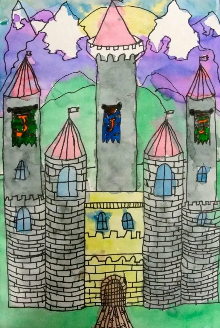 Замок рисунок. Рисование средневекового замка. Эскиз средневекового города. Замок для рисования.