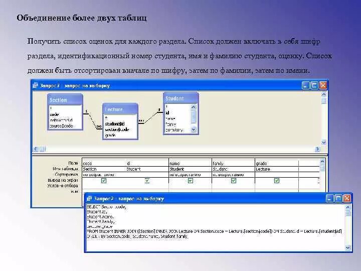 Объединение двух таблиц. Запрос для двух таблиц с and. Типы данных в MS access. Объединение данных из нескольких таблиц.